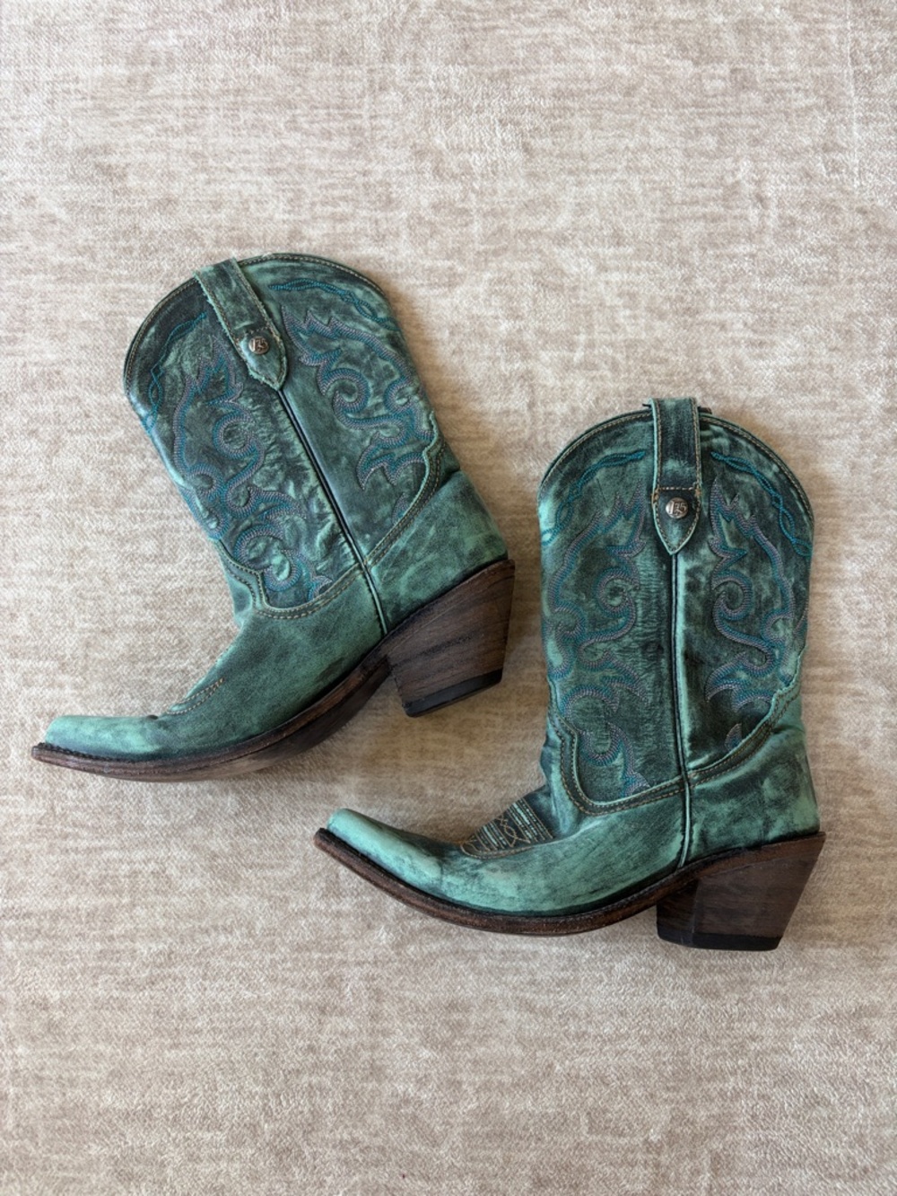 Liberty Black Turquoise Distressed Leather Cowboy Boots